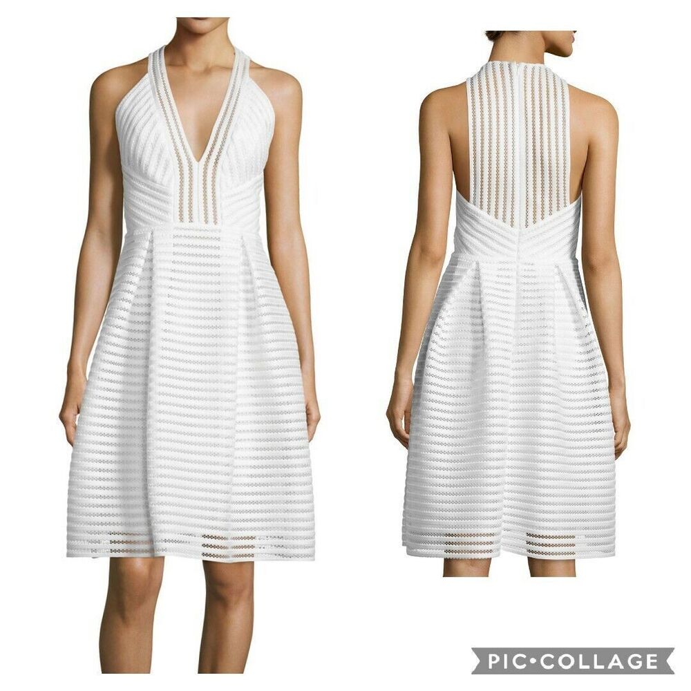 Carmen Marc Valvo Textured Stripes A-Line Off White Dress Sz 6 NWT $595 D0 - Picture 2 of 9
